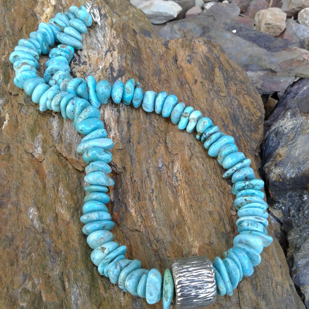 Sterling Silver Turquoise Nugget NECKLACE - Picture 4 of 6